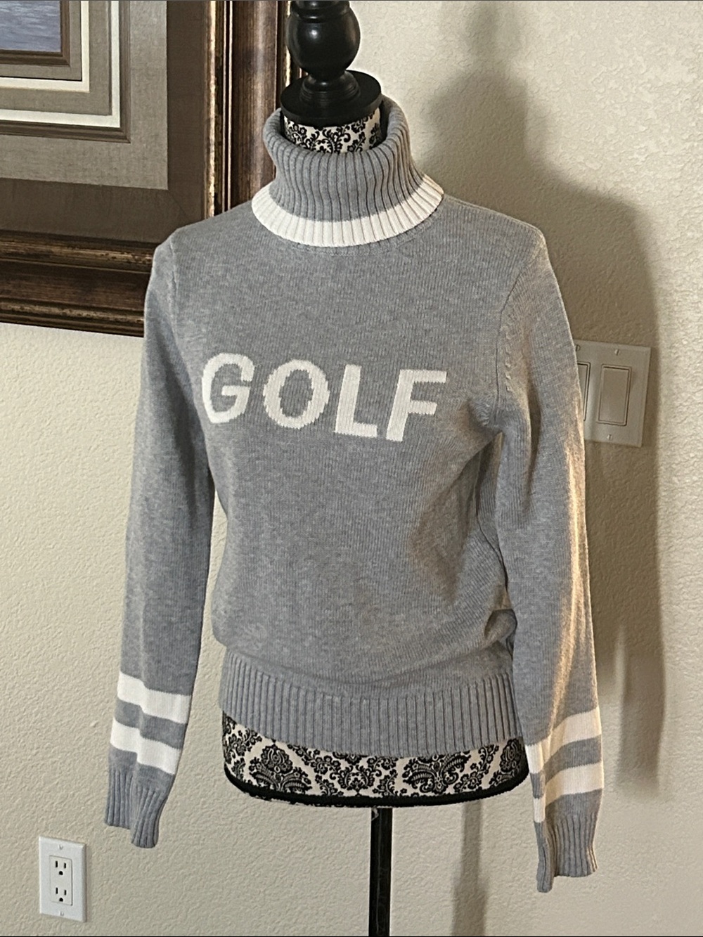 ellsworth + ivy Gray 'GOLF' Turtleneck Sweater with White Trim